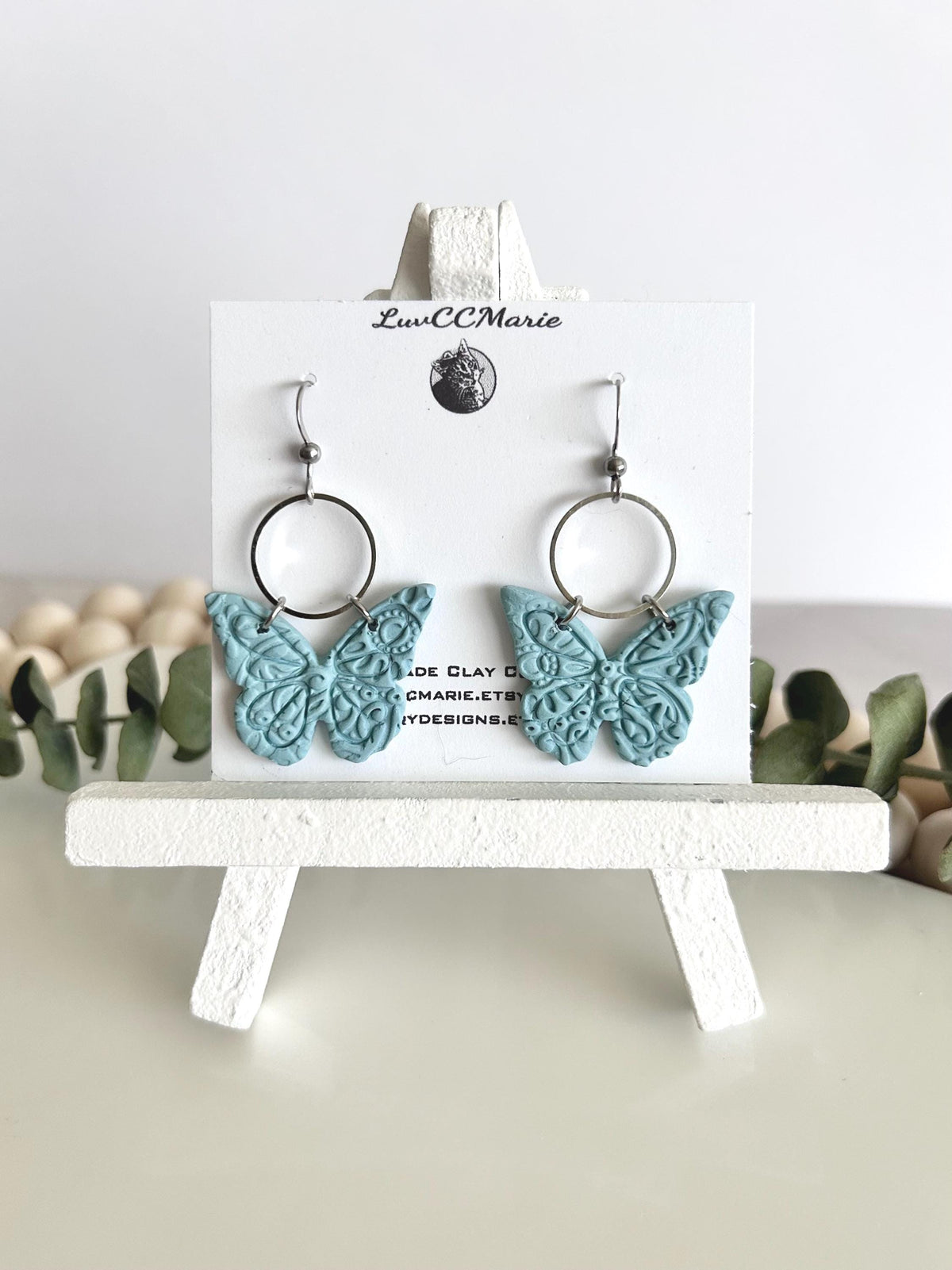 Monarch Earrings, Aqua Butterfly Hoop Dangles, Handmade Lightweight Jewelry Gift