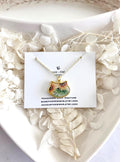 Sunflower Cat Charm Necklace, Yellow and Green Floral Pendant, Handmade Fashion Clay Jewelry