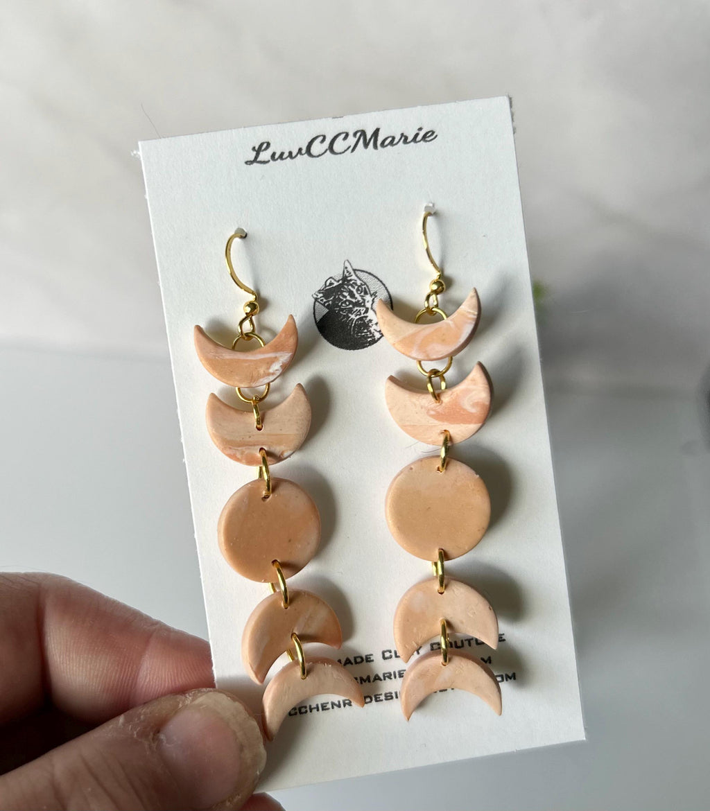 Beige Moon Dangle Earrings, Phase Neutral Dangles, Handmade Boho Jewelry Gift