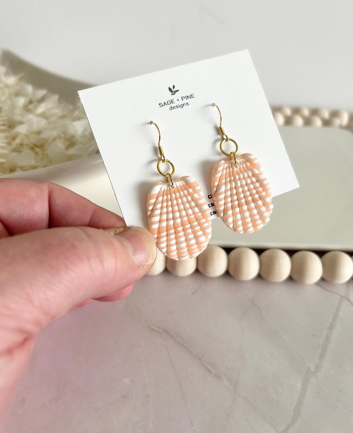 Mint Green Shell Earrings, Coral Peach and White Seashell Dangles, Coastal Vacation Dangles Beach Jewelry