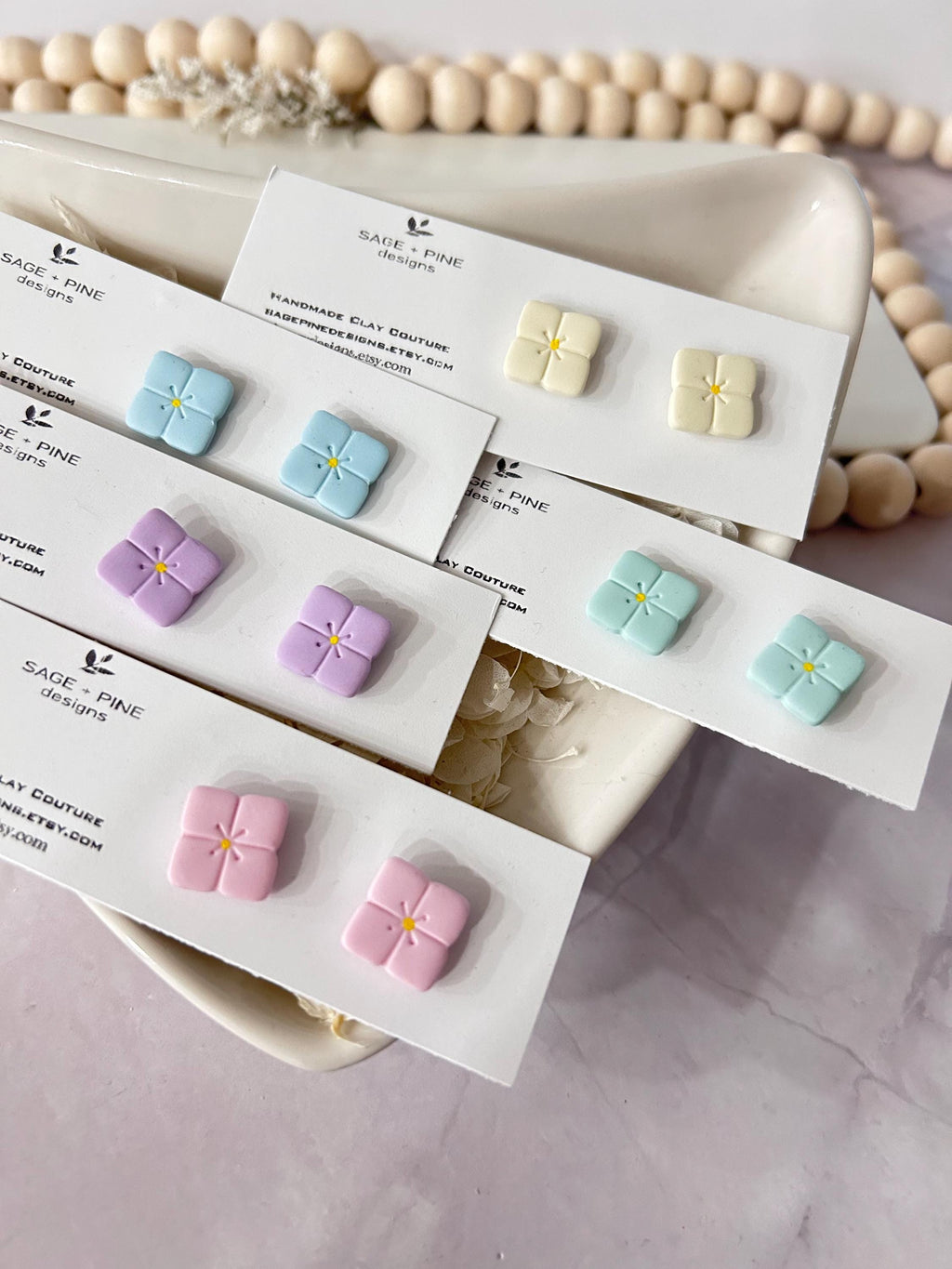 Pastel Hydrangea Flower Studs, Small Clay Post Earrings, Birthday Gift for Girl, Hypoallergenic Studs