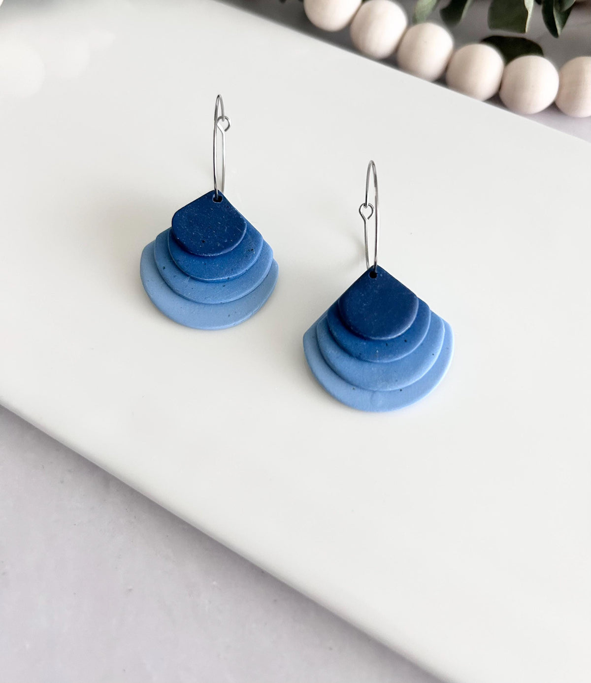 Butter Yellow or Light Blue Hoop Earrings, Geometric Boho Dangle Hoops, Lightweight Handmade Jewelry