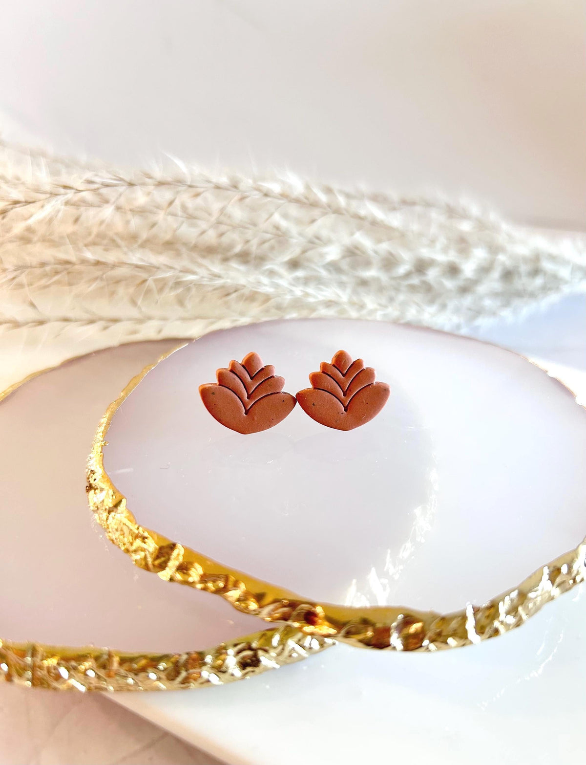 Lotus Flower Stud Earrings, Handmade Clay Everyday Jewelry Gift for Her