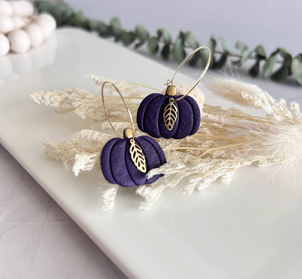 Pumpkin Earrings, Hoop Dangles, Fall Leaf, Boho Handmade Fashion Jewelry