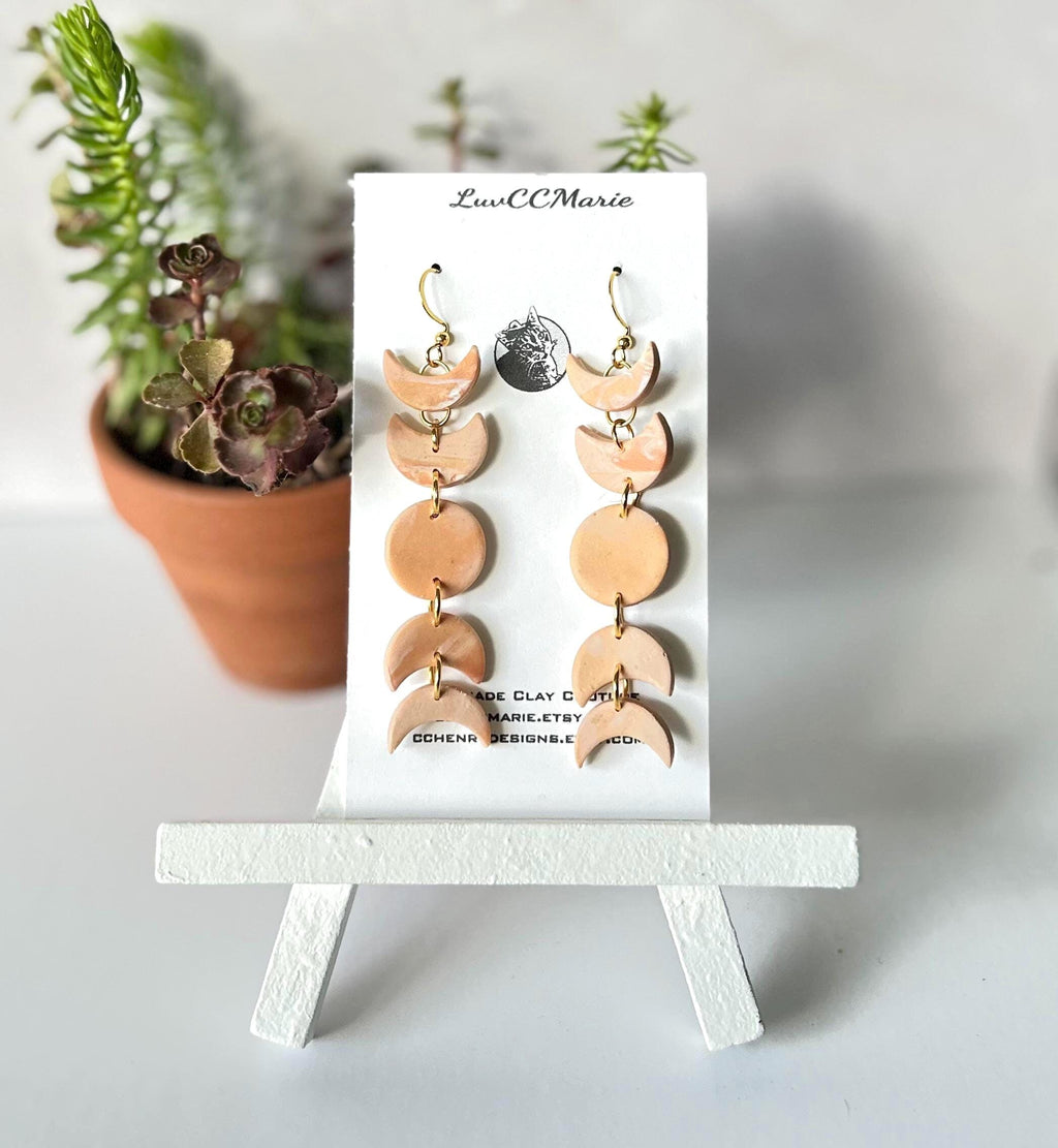 Beige Moon Dangle Earrings, Phase Neutral Dangles, Handmade Boho Jewelry Gift