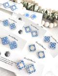 Handmade Santorini Tile Stud Earrings, Blue White Polymer Clay, Boho Jewelry