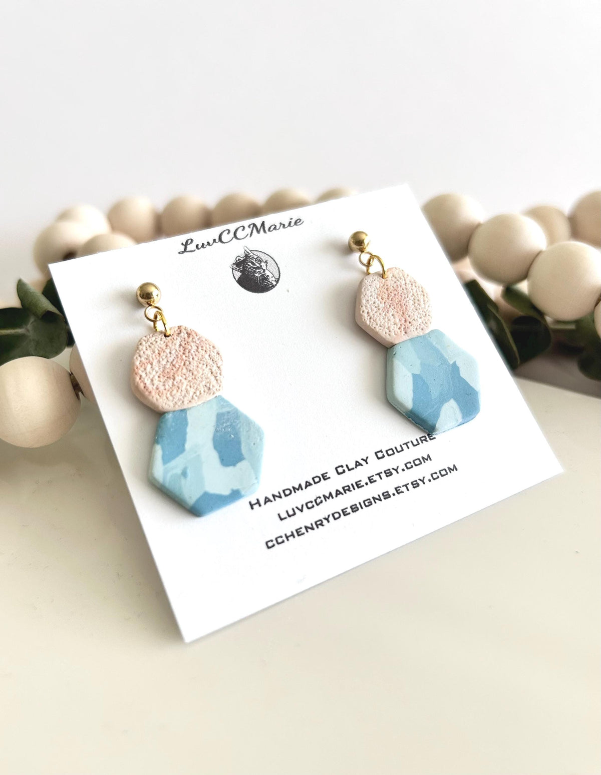 Blue Terrazzo Clay Dangle Earrings, Summer Dangles, Beachy Beige Coastal Vacation Handmade Jewelry