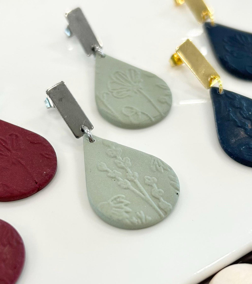 Wildflower Earrings, Floral Clay Dangles, Teardrop Drops, Handmade Jewelry Gift for Mom
