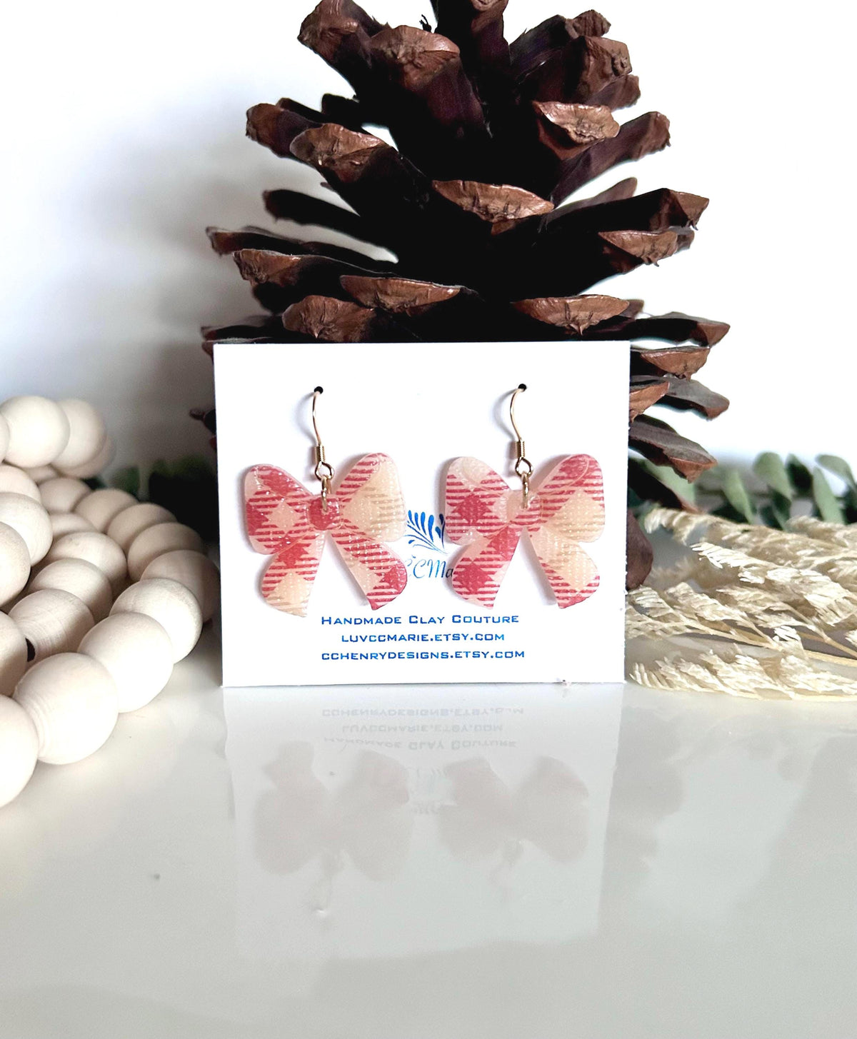 Bow Earrings, Handmade Clay Jewelry Gift