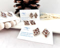 Leopard Print Stud Earrings, Cream and Brown Clay Studs, Trendy Geometric Handmade Jewelry Gift