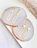 Beige and Gold Gingham Earrings, Clay Hoop Dangles, Lightweight Hypoallergenic