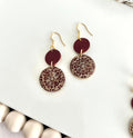 Gold Navy Burgundy Earrings, Embossed Dangles, Handmade Clay Boho Jewelry