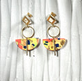 Neon Earrings, Geometric Dangles, Hoop Drop Polymer Clay Abstract Handmade Jewelry