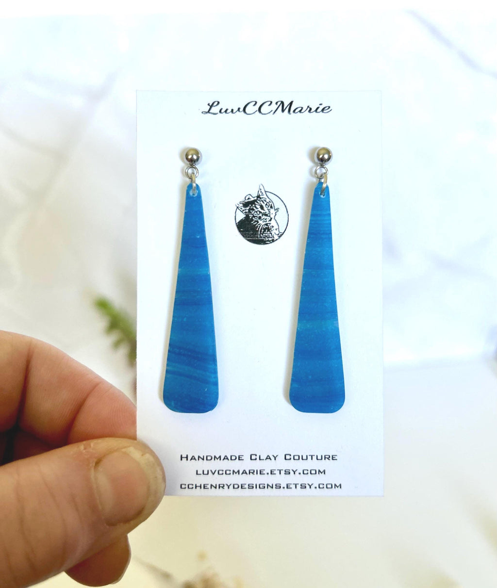 Royal Blue Dangle Earrings, Long Drop Ombre Dangles
