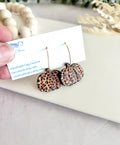 Leopard Print Pumpkin Earrings, Fall Hoop Dangles, Lightweight Handmade Clay Jewelry