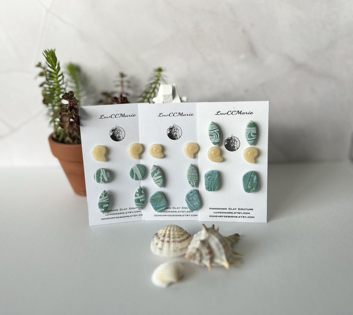 Surfboard Stud Earrings, Beach Clay Studs Set, Seashell Handmade Fashion Boho Jewelry