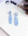Cobalt Blue Bar Earrings: Mokume Clay Boho Dangles