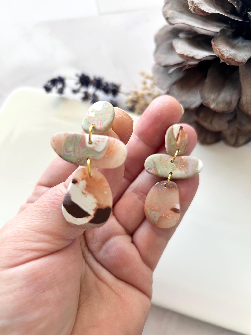 Fall Earrings, Abstract Statement Drop Dangles, Hypoallergenic Post Clay Jewelry