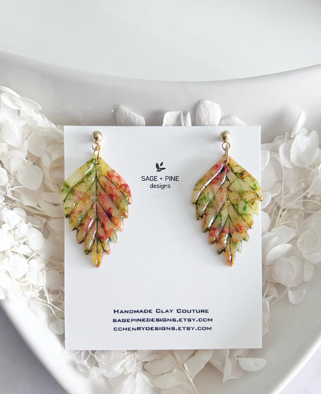 Multicolor Fall Leaf Earrings, 24k Gold Colorful Clay Dangles, Hypoallergenic Lightweight Boho Jewelry