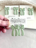 Sage Green Bow Earrings, Fall Statement Hoop Dangles, Boho Clay Handmade Jewelry