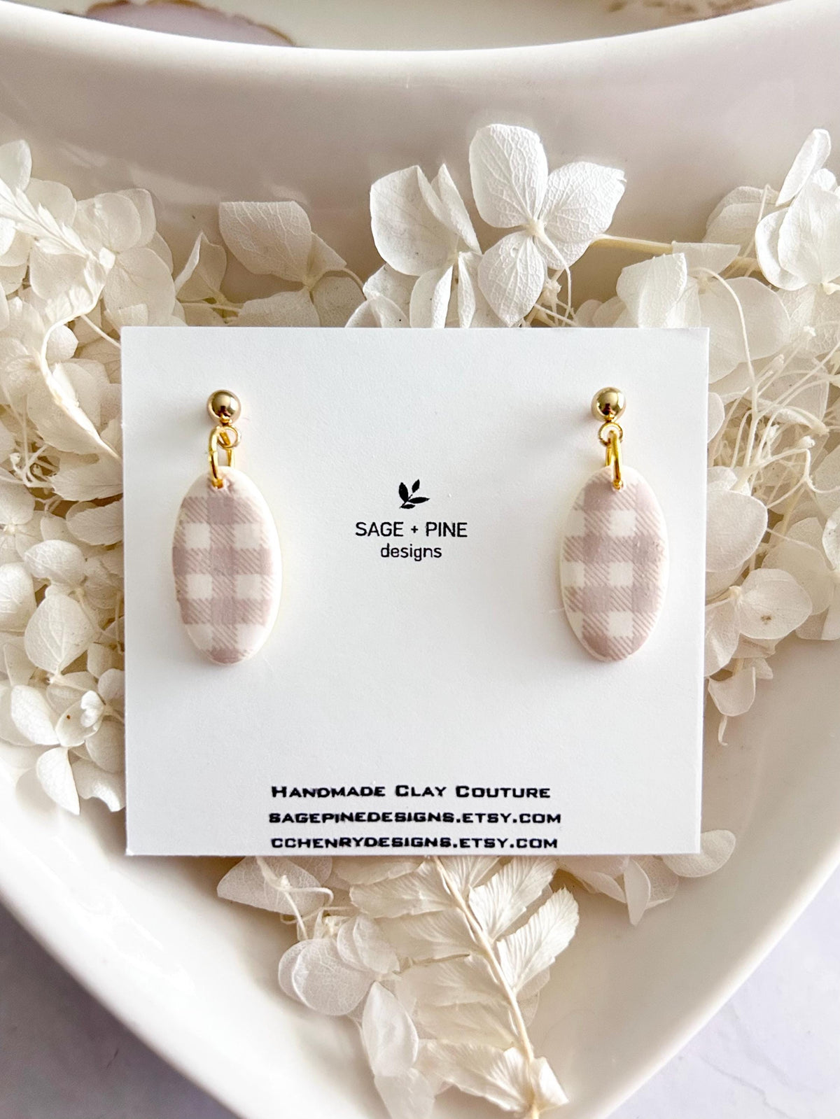 Blue and White Plaid Earrings, Handmade Clay Gingham Dangles, Dainty Summer Jewelry Gift