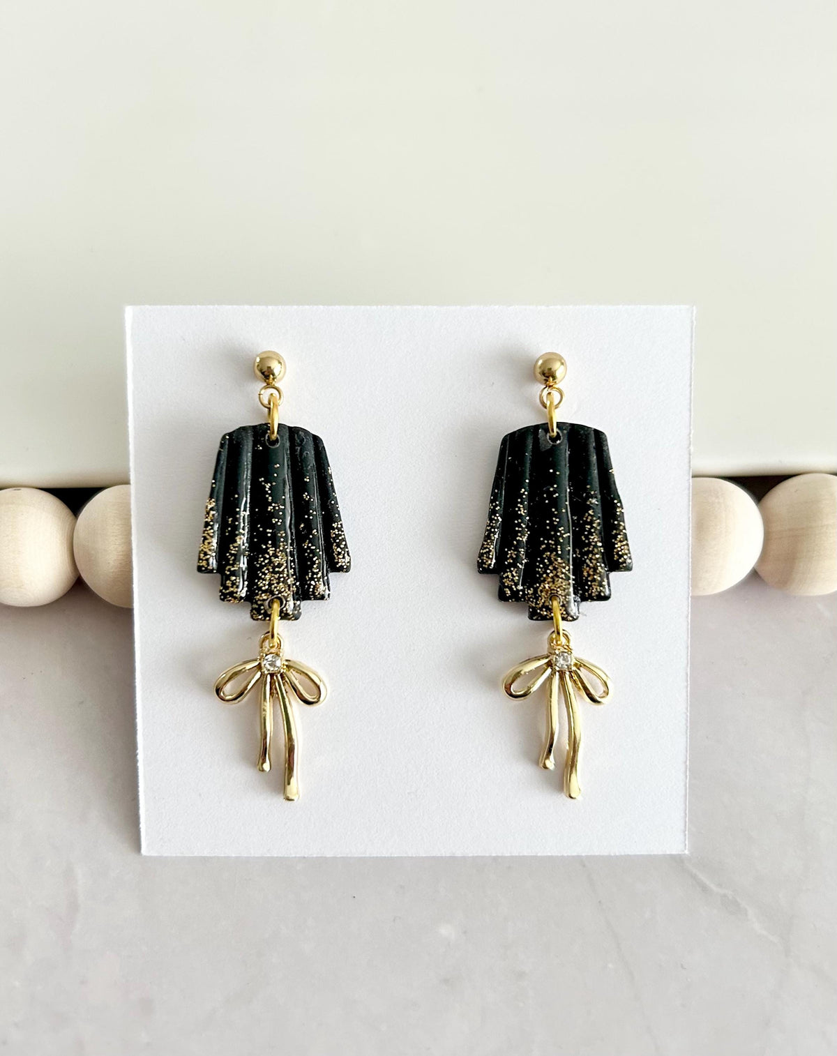 Sparkly Dangles, Bow Earrings, Modern Wedding Clay Jewelry, Handmade Gift For the Bride