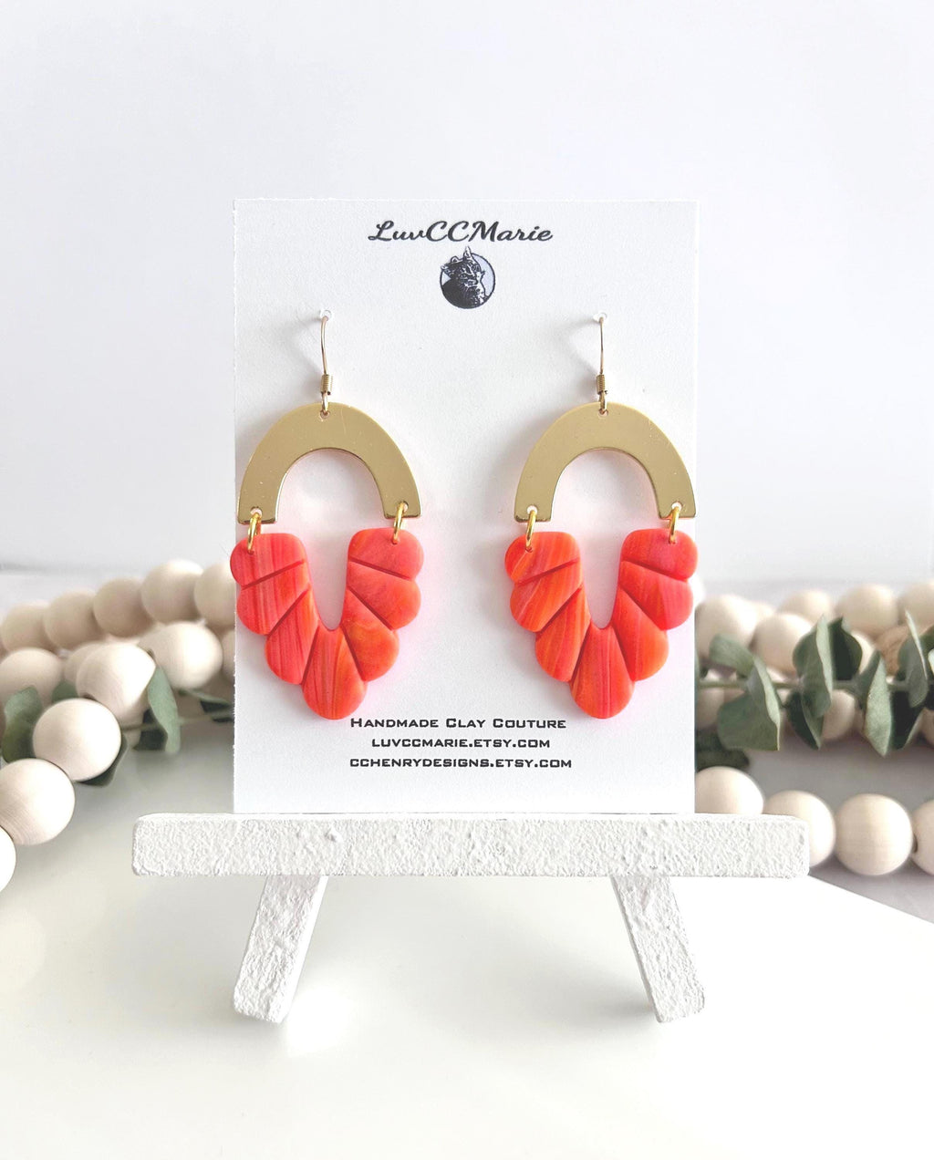 Neon Orange Clay Earrings, Vacation Dangles, Minimalist Jewelry