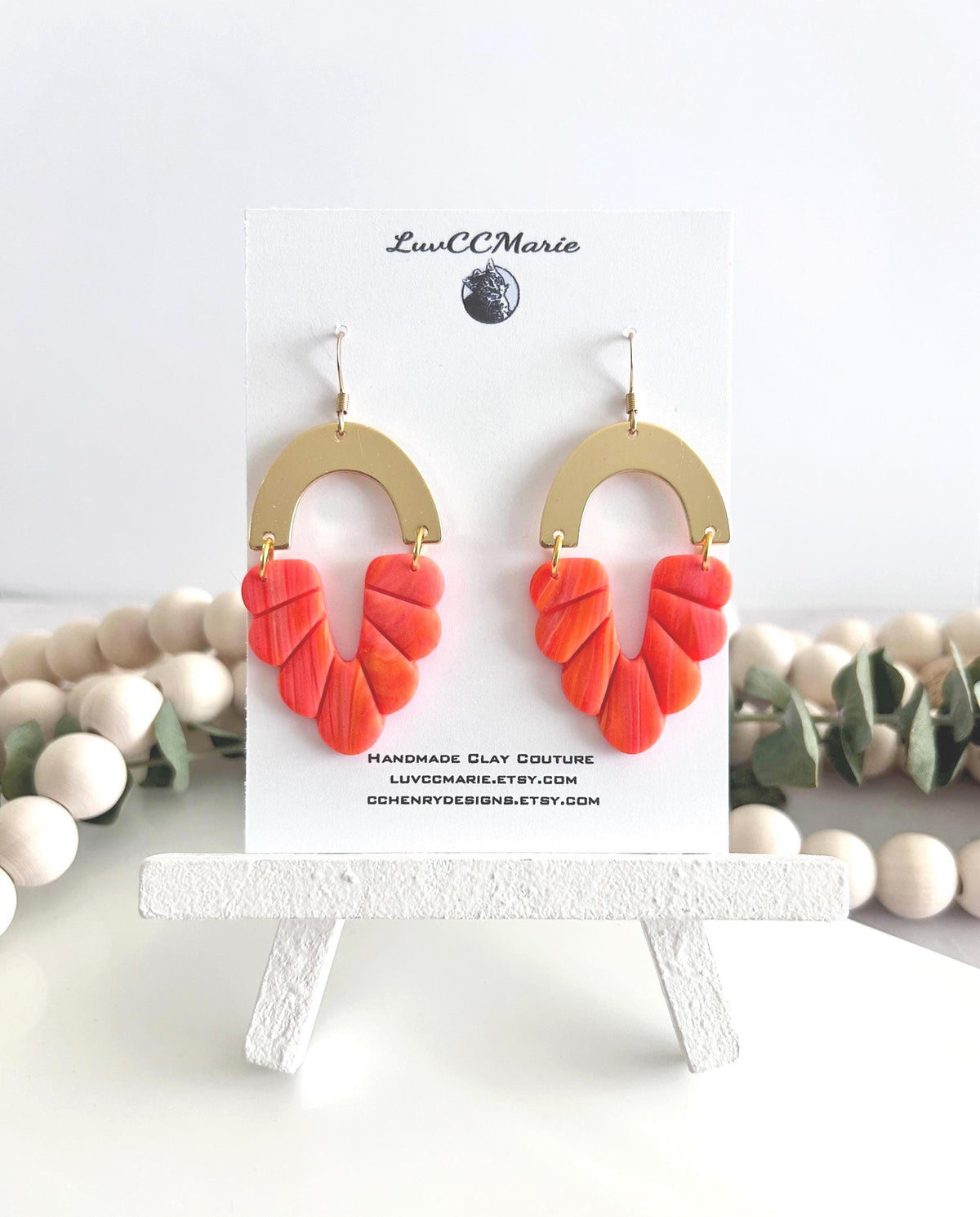 Neon Orange Clay Earrings, Vacation Dangles, Minimalist Jewelry