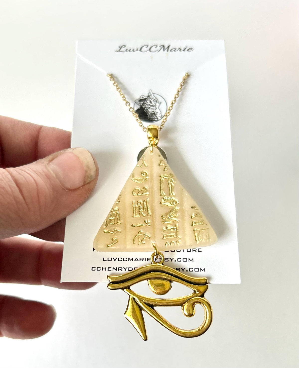 Egypt Necklace, Cartouche Pendant, Pyramid Horus Hieroglyph Jewelry