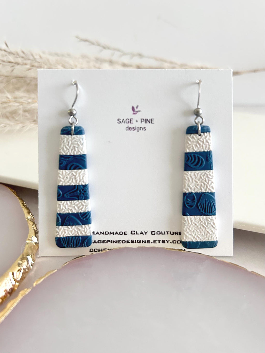 Asymmetrical Creamy White and Teal Blue Silver Long Dangle Earrings, Handmade Clay Coastal Jewelry