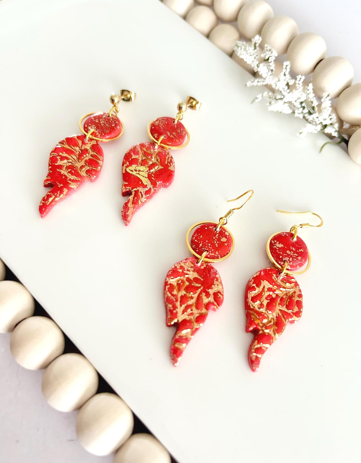 Fire Year Earrings, Red and Gold Flames, Lightweight Clay Drop Dangles