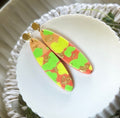 Neon Abstract Clay Earrings, Fluorescent Retro Surfboard Dangles, Handmade Colorful Boho Jewelry