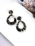 Black and Beige Lace Teardrop Wedding Earrings, Black Clay Bridal Dangles, Handmade Jewelry