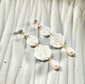 Seashell Earrings, Coastal Vacation Dangles, Beachy Sand Dollar Pearl Handmade Clay Jewelry Gift