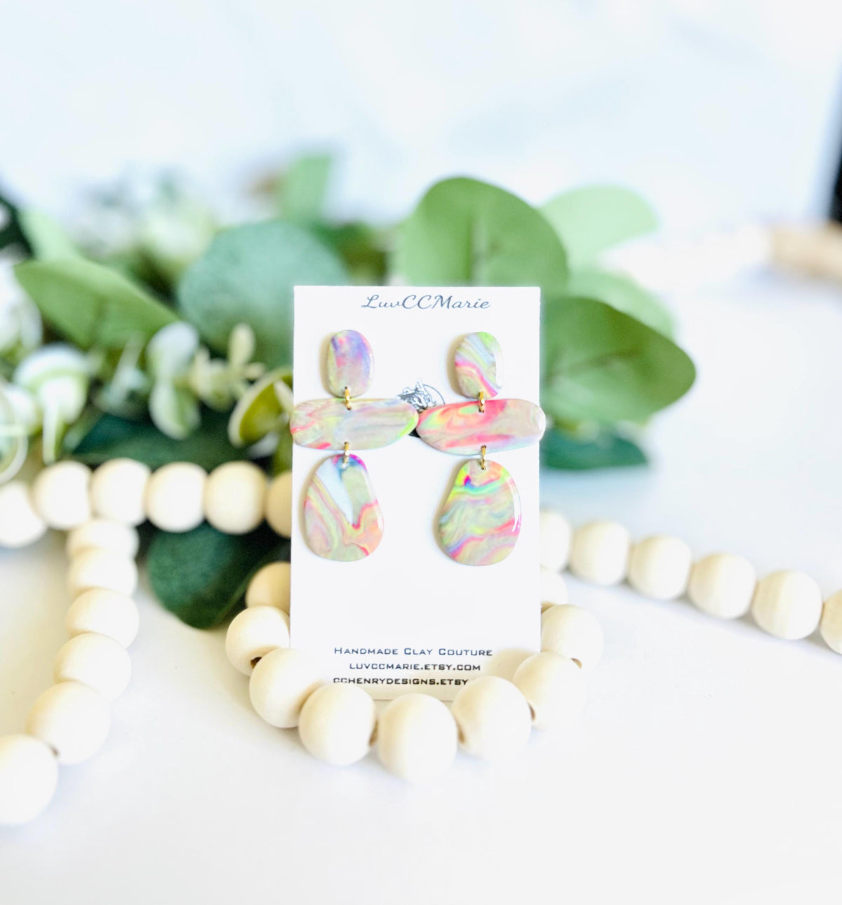 Tie Dye Clay Statement Earrings: Boho Dangle Jewelry