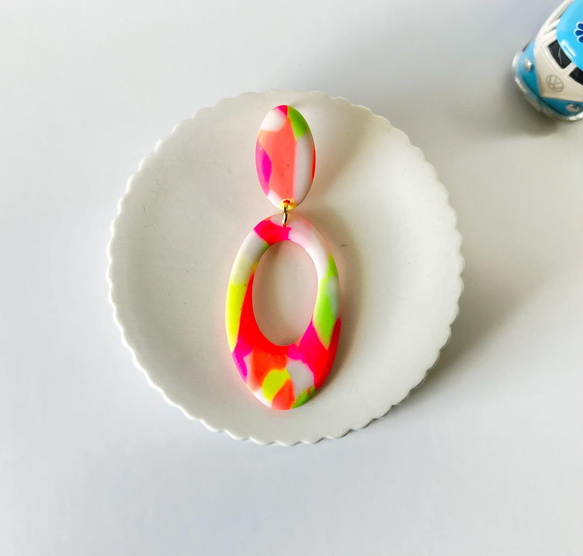 Handmade Neon 80s Polymer Clay Dangle Earrings