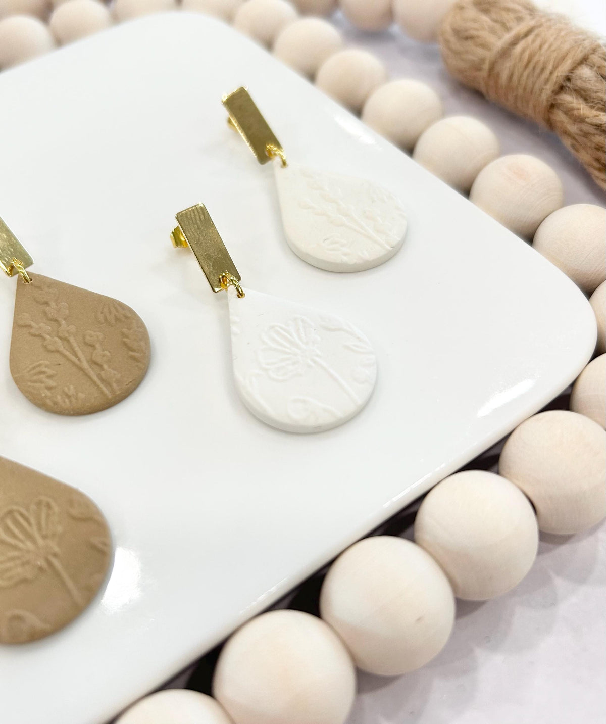 Wildflower Earrings, Floral Clay Dangles, Teardrop Drops, Handmade Jewelry Gift for Mom