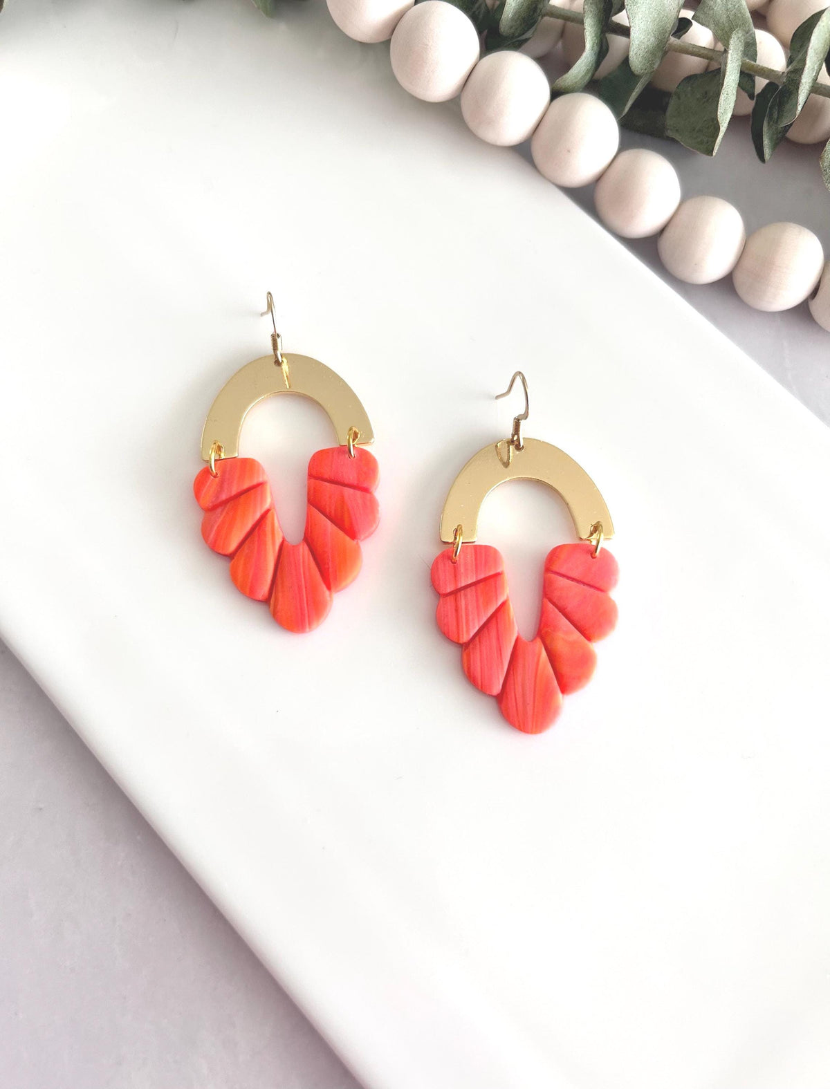 Neon Orange Clay Earrings, Vacation Dangles, Minimalist Jewelry