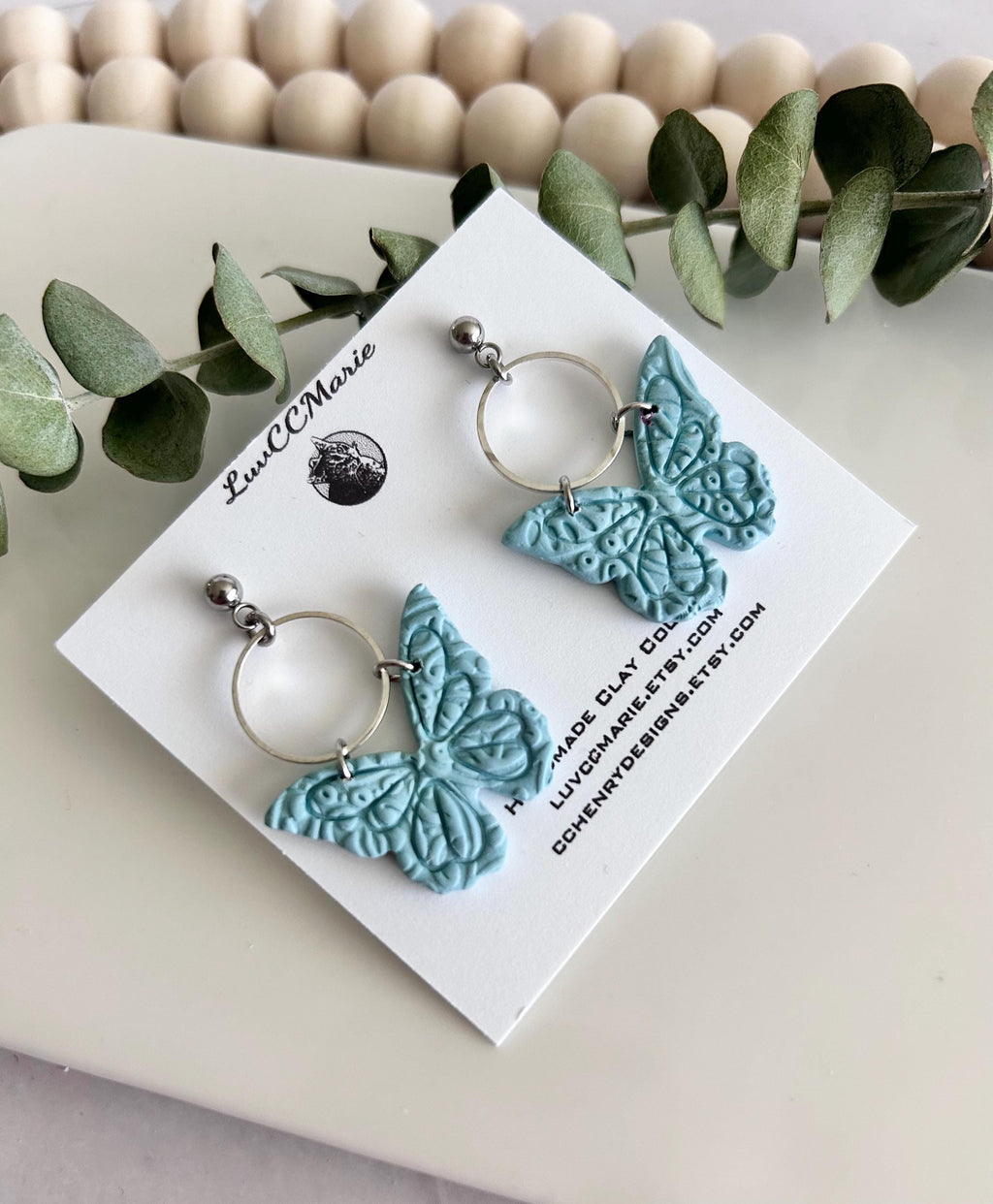 Monarch Earrings, Aqua Butterfly Hoop Dangles, Handmade Lightweight Jewelry Gift