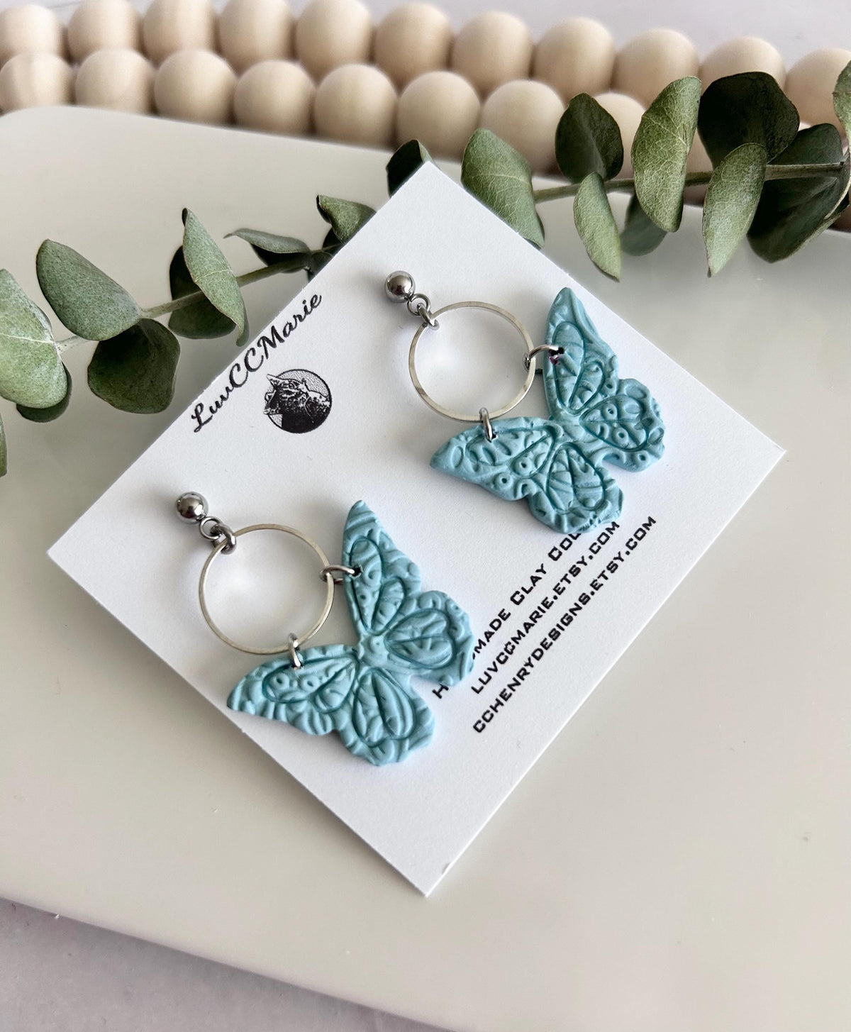 Monarch Earrings, Aqua Butterfly Hoop Dangles, Handmade Lightweight Jewelry Gift