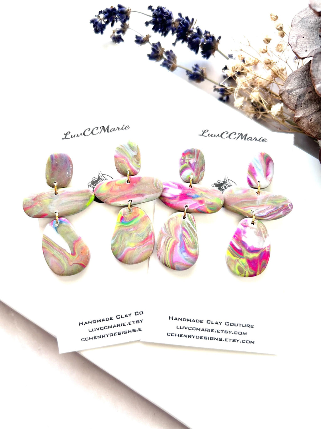 Tie Dye Clay Statement Earrings: Boho Dangle Jewelry
