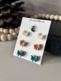 Bow Stud Earrings, Mini Studs Set, White Peach Teal, Handmade Jewelry, Hypoallergenic
