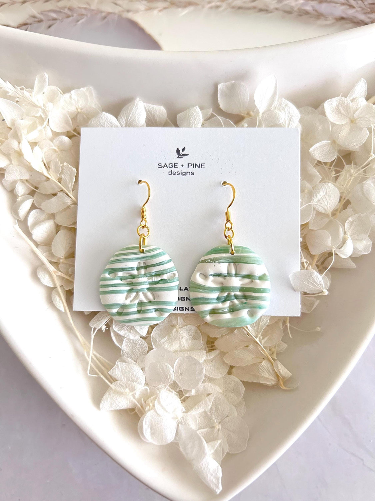 Sand Dollar Summer Earrings, Polymer Clay Dangles, Peach Mint Vacation Coastal Beach Handmade Gift