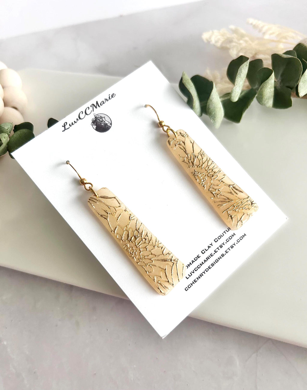 Sunflower Earrings, Bar Dangles, Gold and Cream, Handmade Lightweight Hypoallergenic Jewelry