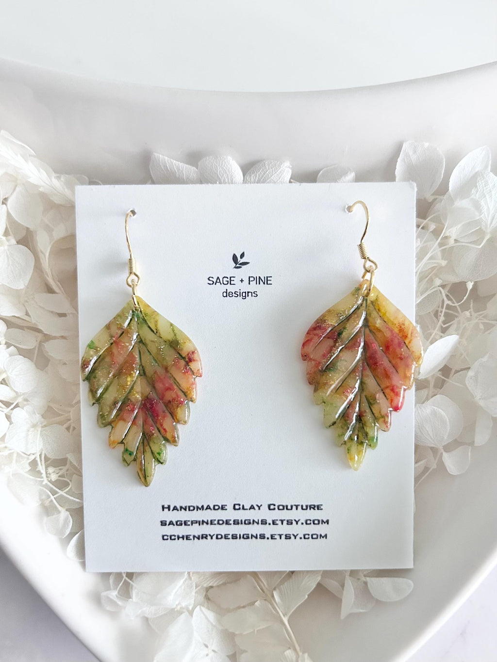 Multicolor Fall Leaf Earrings, 24k Gold Colorful Clay Dangles, Hypoallergenic Lightweight Boho Jewelry