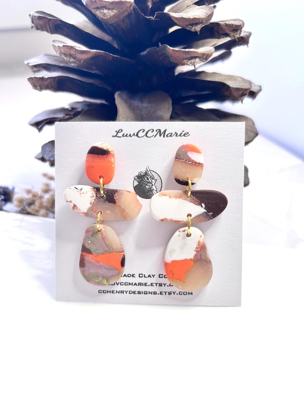 Fall Earrings, Abstract Statement Drop Dangles, Hypoallergenic Post Clay Jewelry