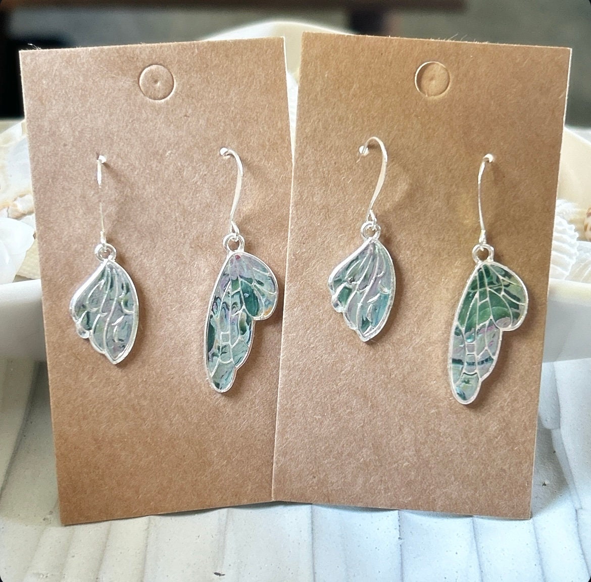 Handmade Clay Wing Earrings, Gold Dangles, Small Lightweight Boho Jewelry