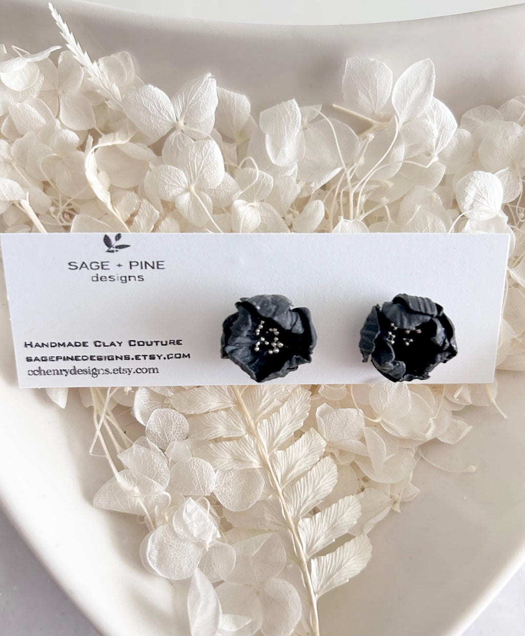 Black Flower Stud Earrings, Big Floral Post Studs, Unique Garden Jewelry Gift
