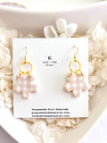 Yellow and Gold Daisy Gingham Clay Earrings, Plaid Dangles, Lightweight Hypoallergenic