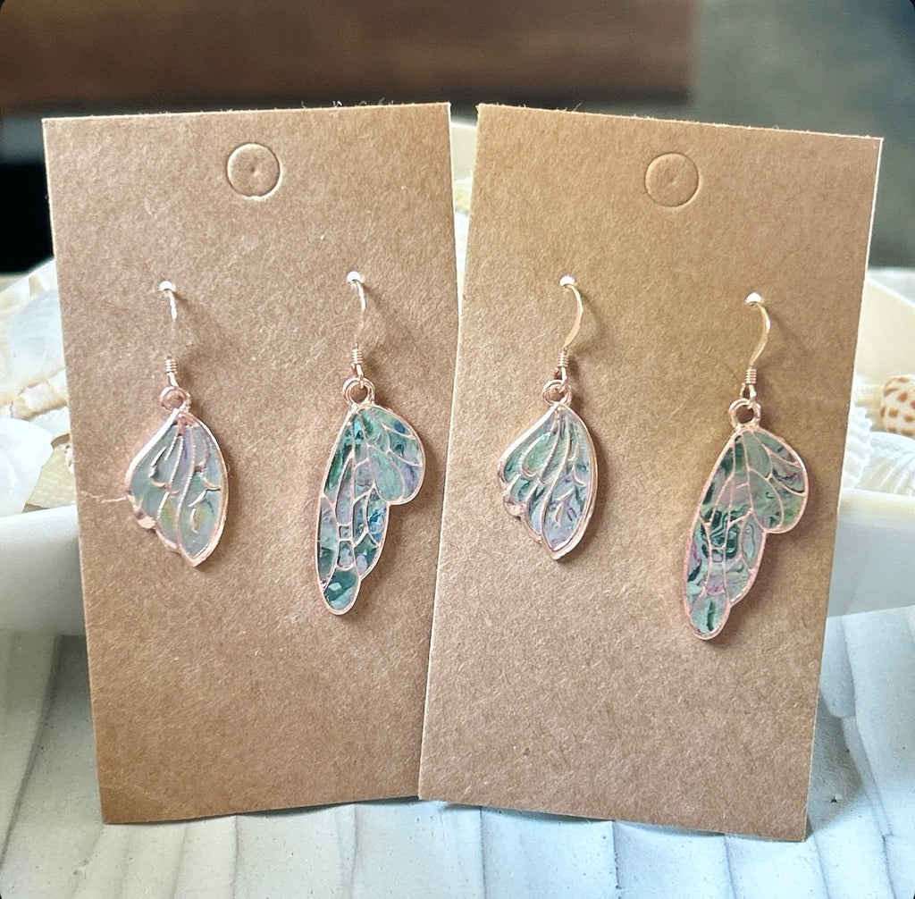Handmade Clay Wing Earrings, Gold Dangles, Small Lightweight Boho Jewelry
